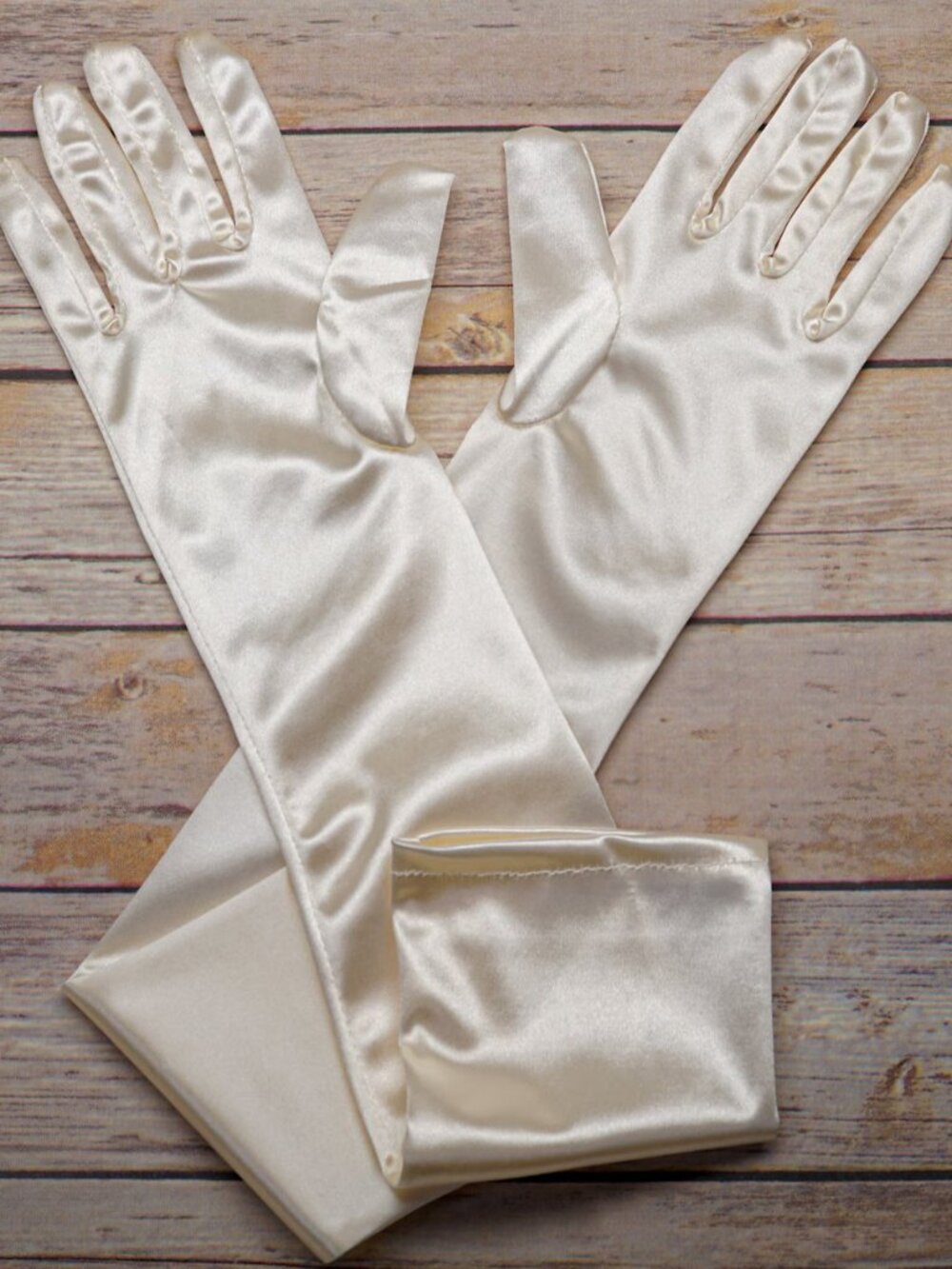 18" Ivory Satin Opera Length Adult Evening Formal Gloves, Classic Wedding Access